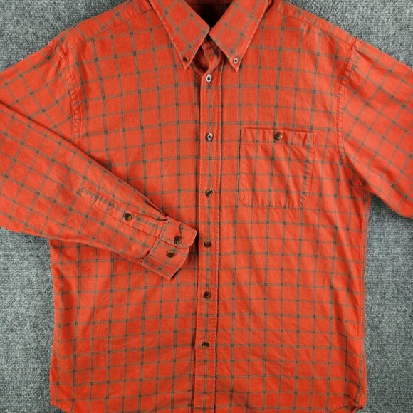 Orvis Large Adult Wool Blend Flannel Soft Lightweight Orange Green Plaid Outdoor - Picture 3 of 16